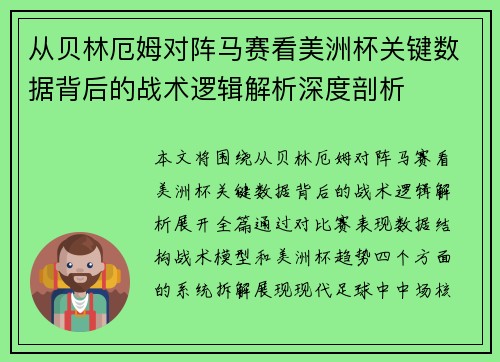 从贝林厄姆对阵马赛看美洲杯关键数据背后的战术逻辑解析深度剖析